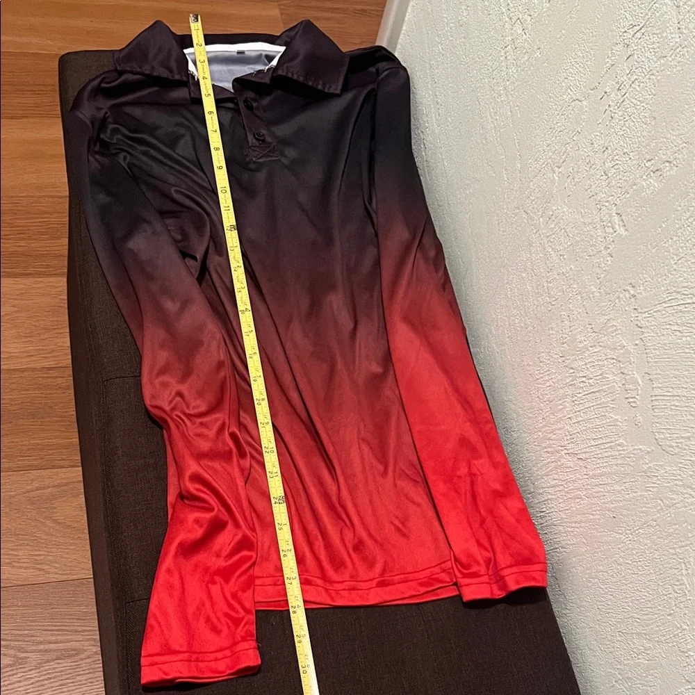 #1476+Red and Black Gradient Long Sleeve Shirt - Picture 4 of 9